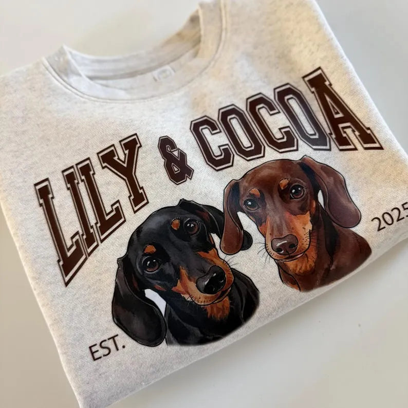 Custom Dog Photo and Name Printed T-shirt Sweatshirt Hoodie, Pet Varsity Shirt