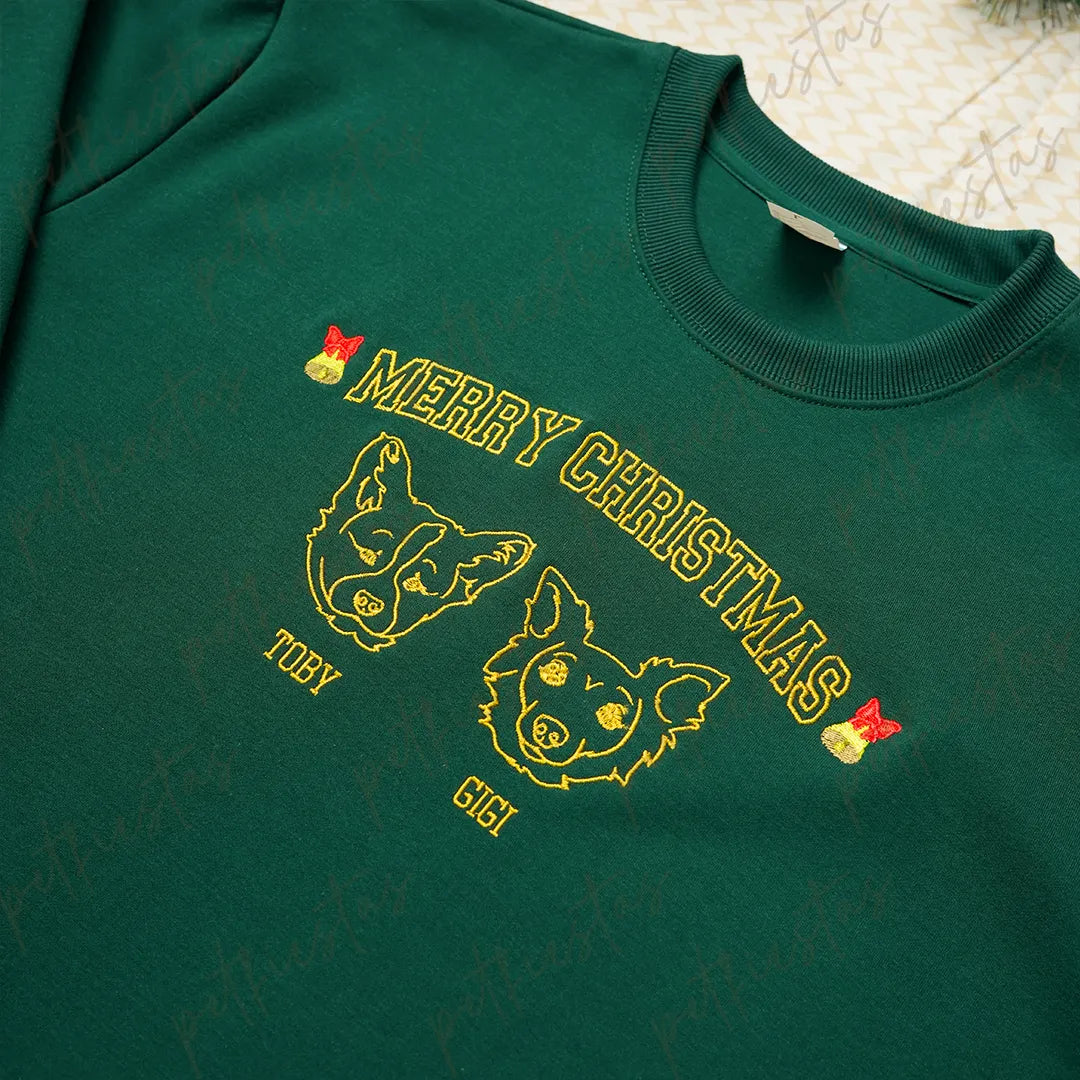 PetFiestas® Merry Christmas Personalized Pet Photo Embroidered College Sweatshirt/Hoodie T-shirt Christmas Gift
