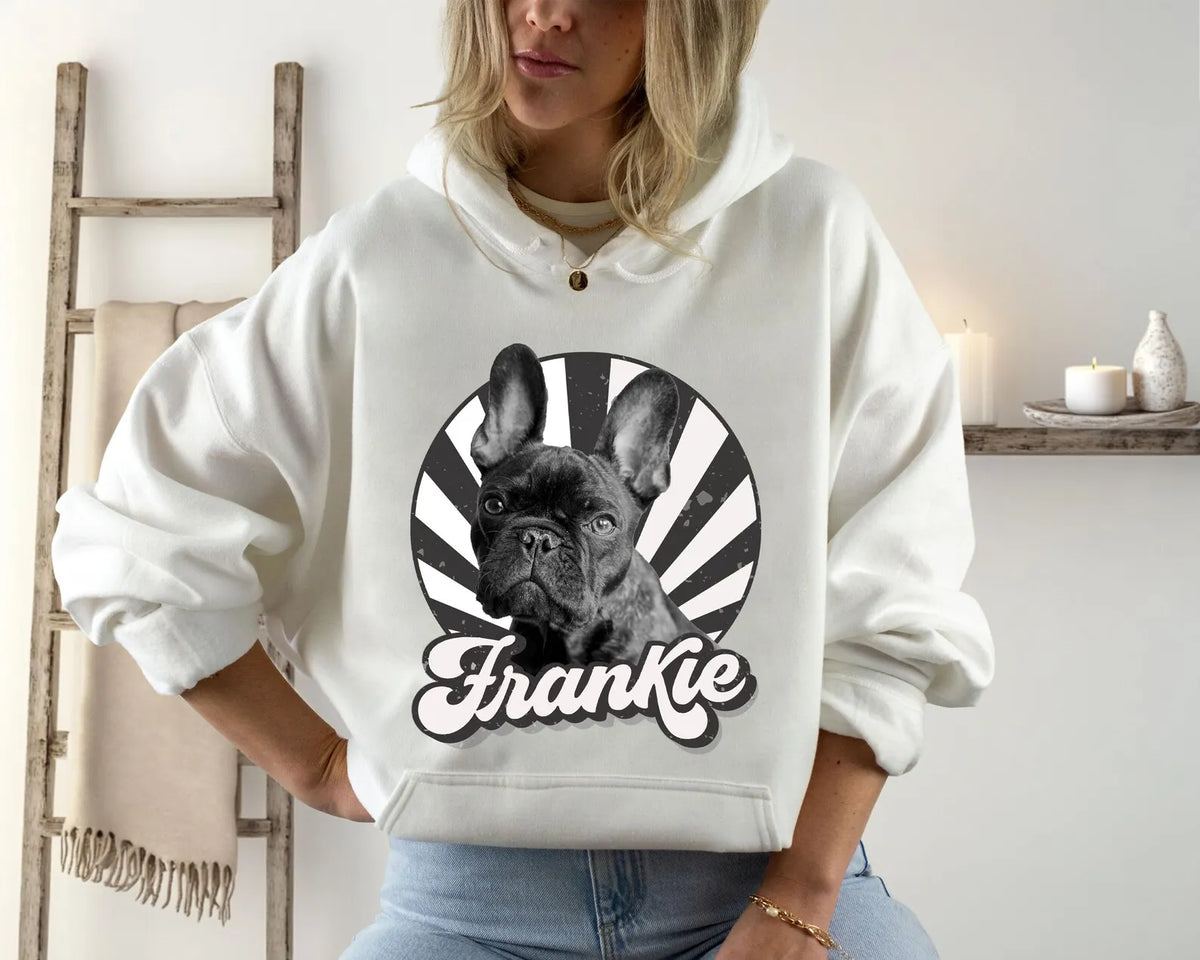 Custom Dog Photo Sweatshirt – Retro Personalized Pet Portrait Shirt for Dog Moms