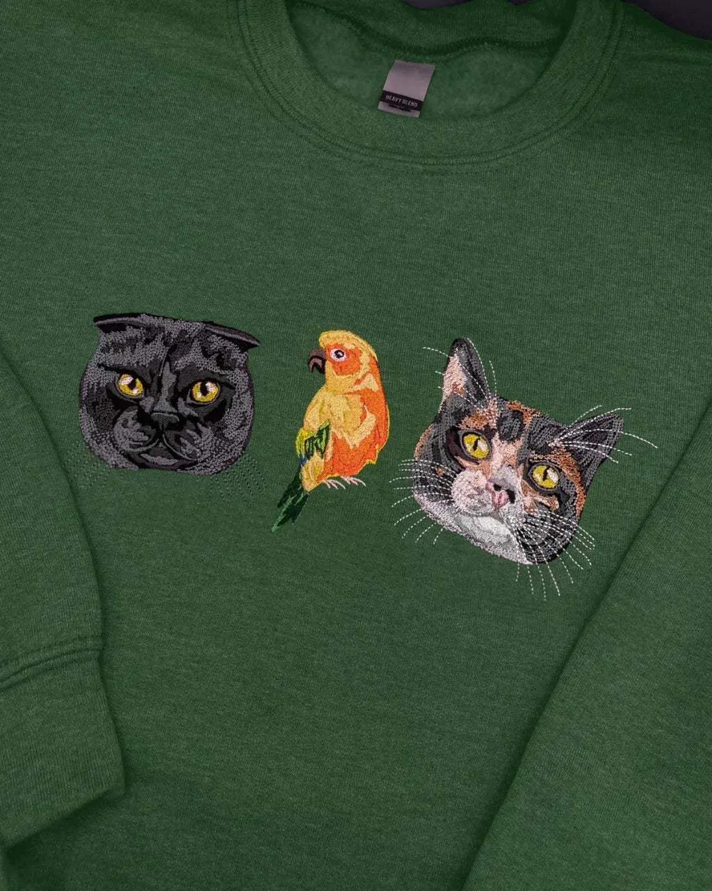 Custom Premium Embroidered Pet Portrait Crewneck Hoodie T-shirt- Colorful Design
