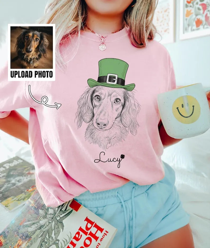 Custom St. Patrick's Day Dog Shirt, Personalized Dog Photo T-Shirt, St. Patrick's Pet Tee