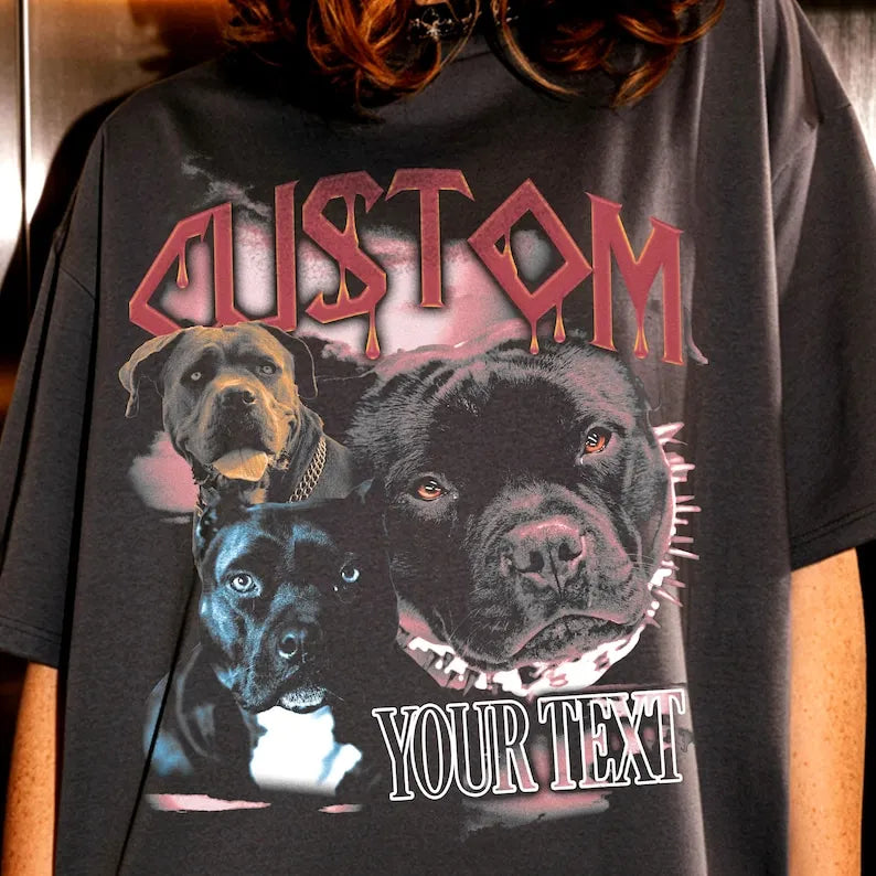 Custom Dog Face Shirt, Bootleg Dog Graphic Tee, Dog Portrait Washed Shirt