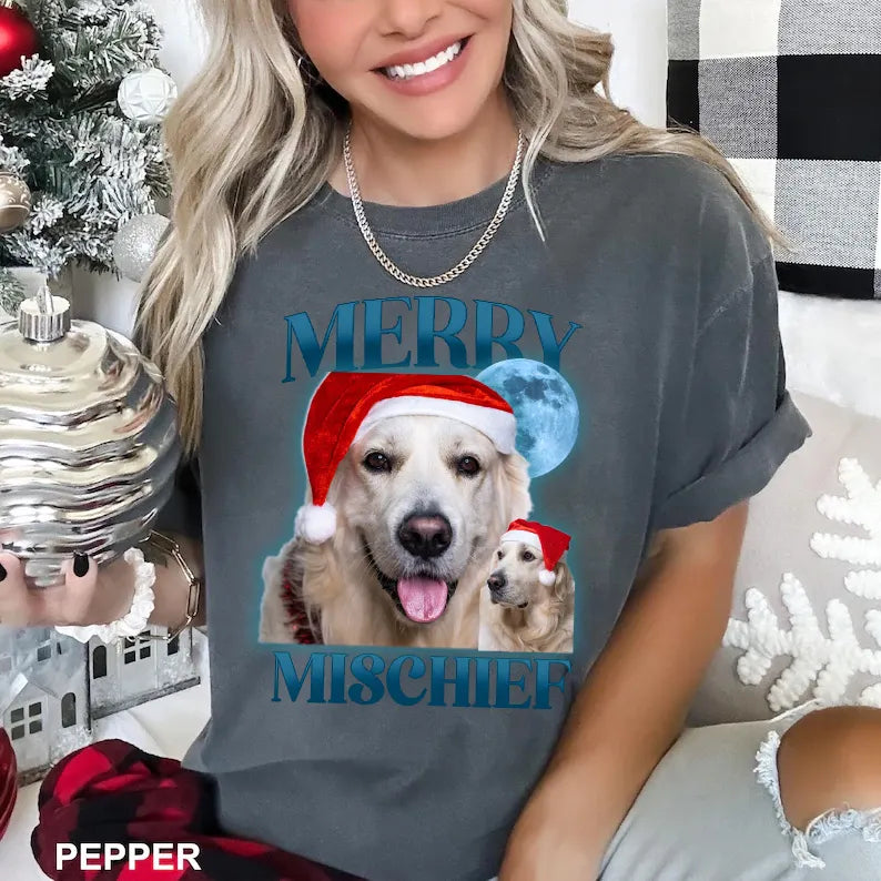 PetFiestas® Merry Christmas Custom Bootleg Dog Tee Sweatshirt, Xmas T Shirt Hoodie