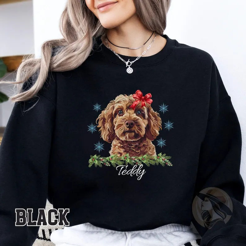 Personalized Pet Photo & Name Christmas Sweatshirt – Dog Cat Xmas Shirt
