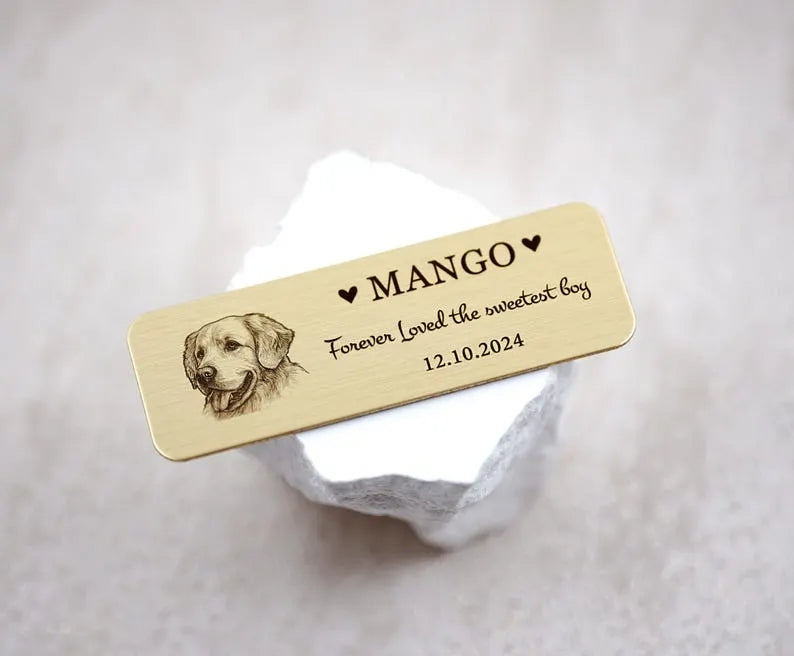 Custom Pet Portrait Memorial Urn Plaque, Personalized Memorial Plate, Name Tag