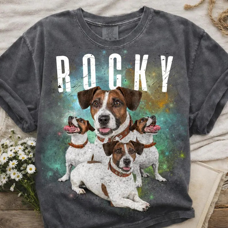 Custom Galaxy Dog Portrait Shirt, Vintage Bootleg Pet Tee