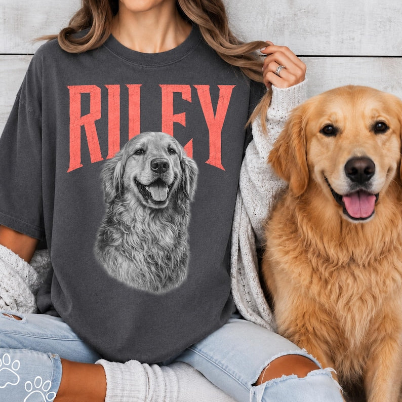 Personalized Pet Face Shirt Vintage Style, Dog Photo Shirt Custom Name Retro Tee