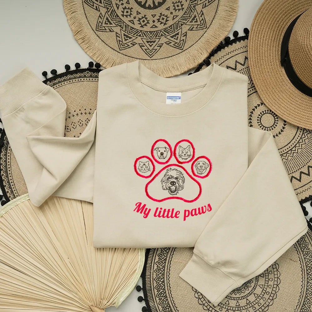 My Little Paws Personalized Pet Face Embroidered Sweatshirt Hoodie T-shirt With Paw Print