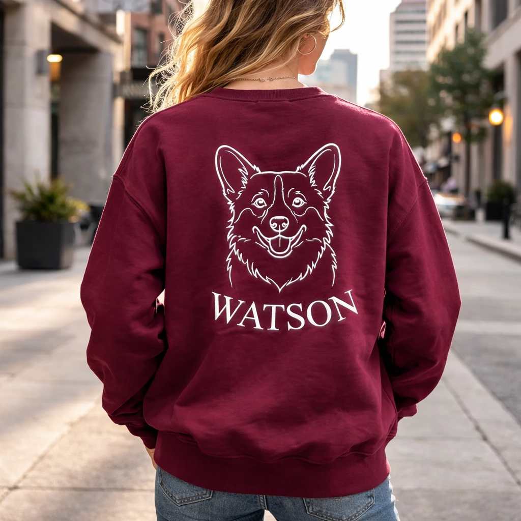 Custom Embroidered Pet Line Art Sweatshirt, Personalized Dog Portrait Hoodie T-shirt- Stylish Outline Style