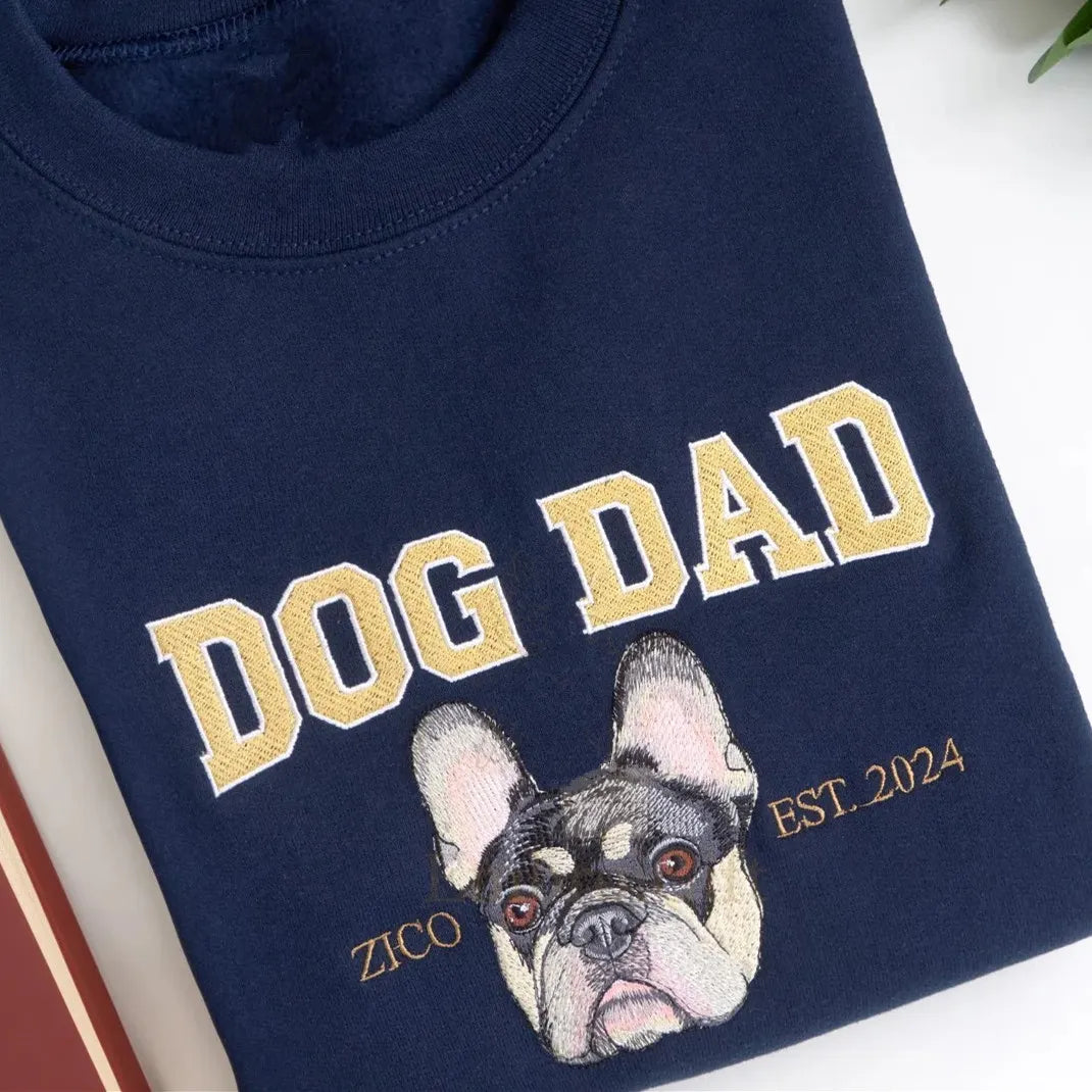 Custom Dog Dad Embroidered Sweatshirt with Pet Portrait, Fathers Day Dog Lover Gift