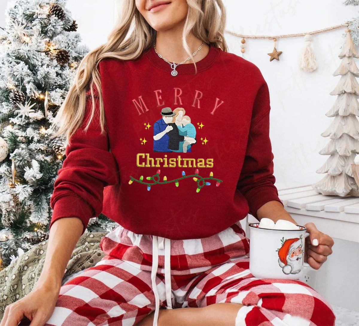 PetFiestas® Merry Christmas Custom Photo Embroidered Christmas Sweatshirt Hoodie T-shirt- Colorful Design