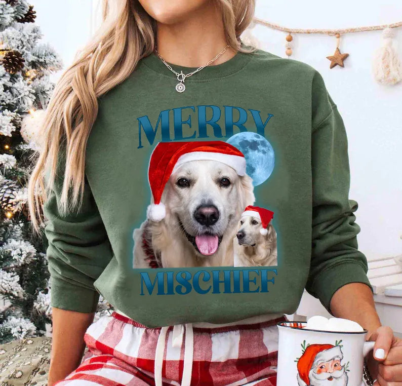 PetFiestas® Merry Christmas Custom Bootleg Dog Tee Sweatshirt, Xmas T Shirt Hoodie