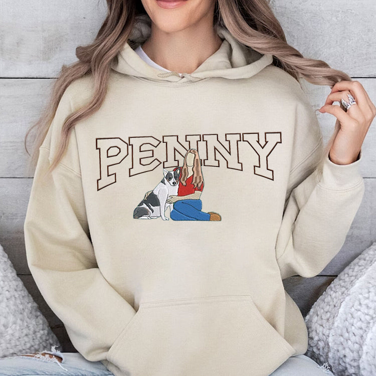 Custom Embroidered Pet From Your Photo Sweatshirt T-shirt, Dog Mom Dog Dad Hoodie- Varsity Colorful Design