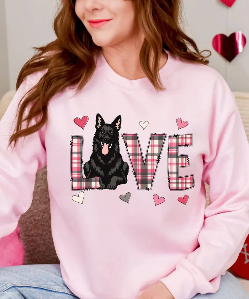Custom Dog Photo Valentine Shirts, Dog Mom Love Plaid Valentines Day Crewneck Sweatshirt