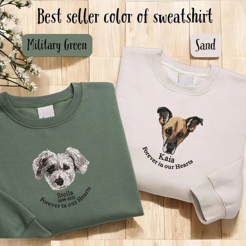 Embroidered Dog Sweatshirt, Custom Embroidered Dog Name Sweatshirt Hoodie T-shirt Pet Memorial Gift- Colorful Design