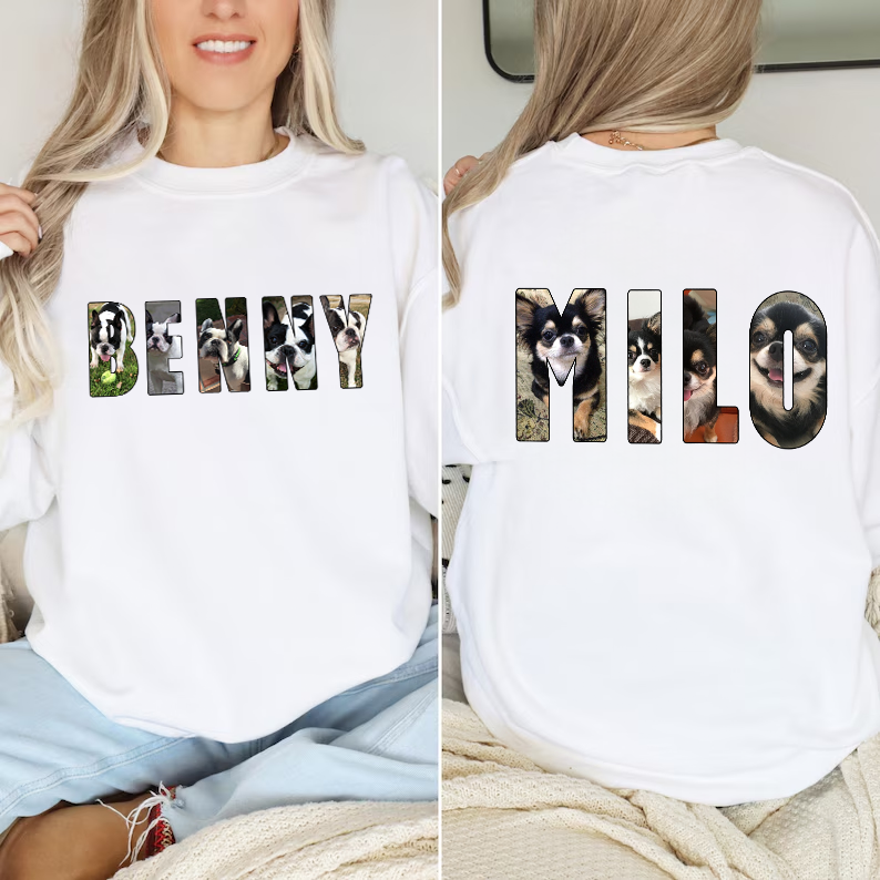 PetFiestas® Custom Pet Photo and Name Sweatshirt Hoodie T-shirt, Front & Back Printed