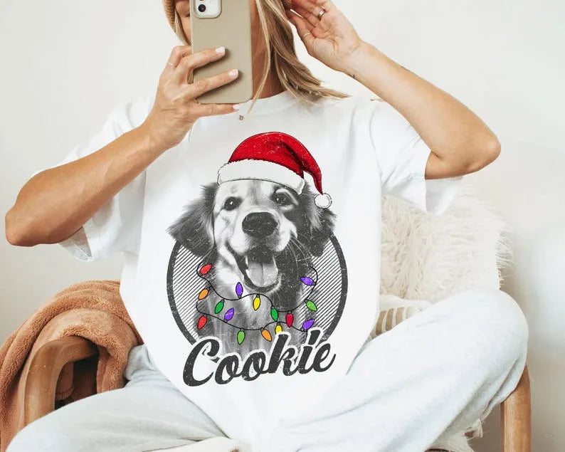 Personalized Pet Christmas Sweatshirt, Custom Dog Photo Santa Hat Crewneck