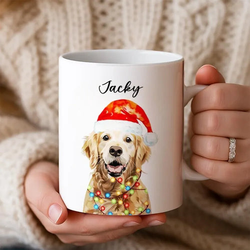 Custom Dog Photo & Name Christmas Mug, Personalized Pet Picture Ceramic Coffee Cup