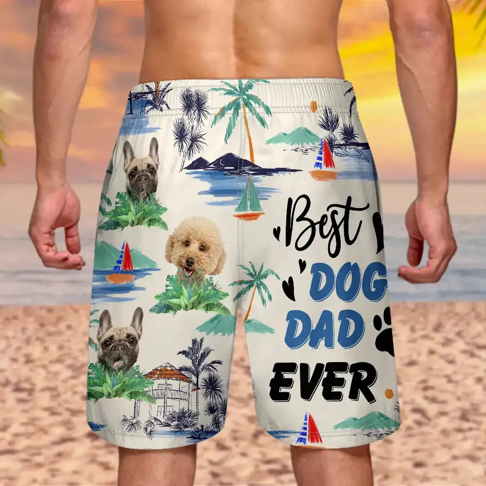 Custom Photo Best Dog Dad Ever - Personalized Unisex Beach Shorts