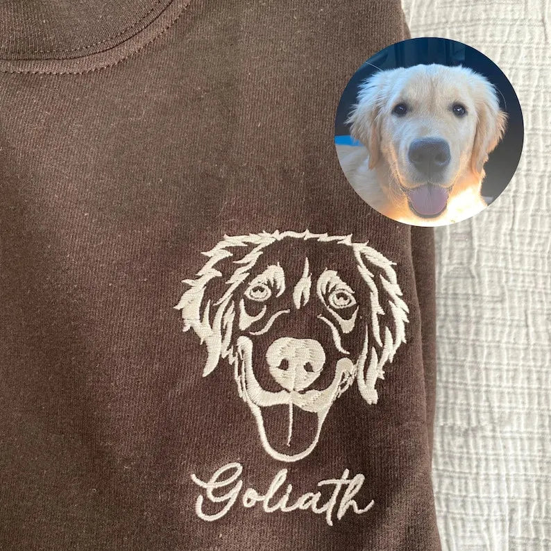 Custom Embroidered Dog Sweatshirt, Personalized Embroidery Pet Portrait Pet Name Sweatshirt Hoodie- Stylish Outline Styl