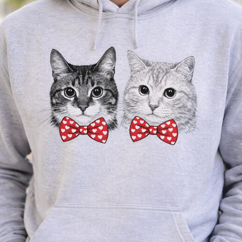 Custom Pet Photo Valentine’s Day Hoodie Sweatshirt - Personalized Dog/Cat Bow Tie T-shirt