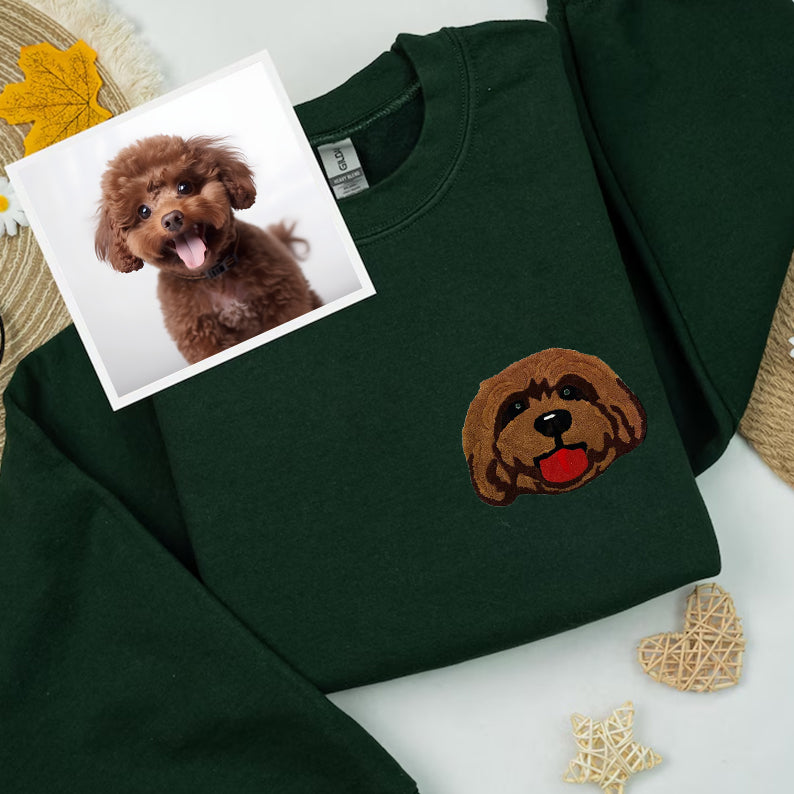 Custom Embroidered Pet Portrait Tufted Embroidery Sweatshirt Hoodie T-shirt- Colorful Design