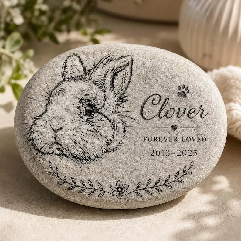 Custom Pet Portrait Grave Marker, Rabbit Dog Cat Remembrance Garden Stone, Pet Memorial Stone