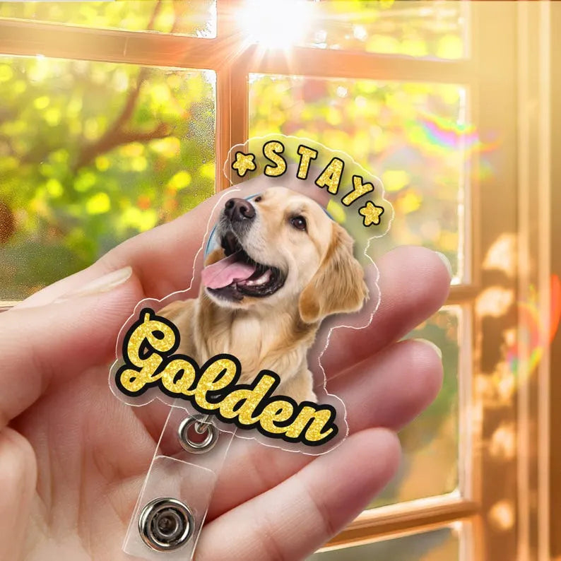 Custom Pet Photo Badge Reel – Personalized Dog Portrait ID Holder for Pet Lovers & Dog Moms
