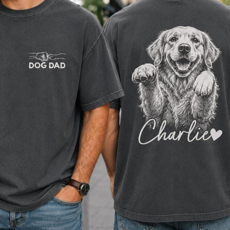 Personalized Dog Dad Vintage Wash T-Shirt, Custom Pet Portrait Shirt, Dog Dad Gift