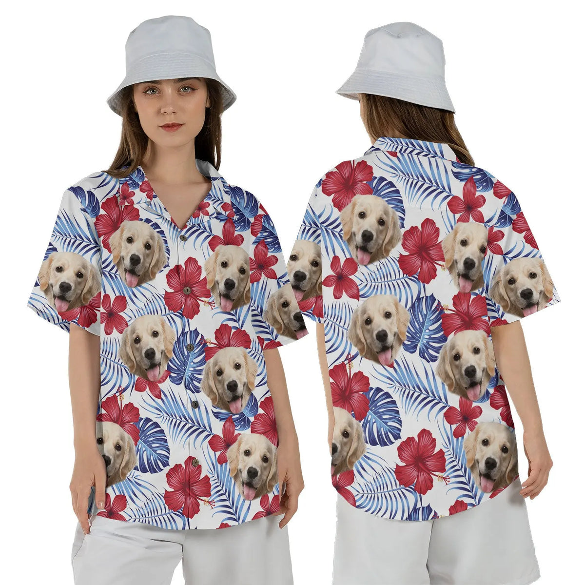 Blooming Pal - Personalized Custom Dog Photo Hawaiian Shirt Beach Shorts Set