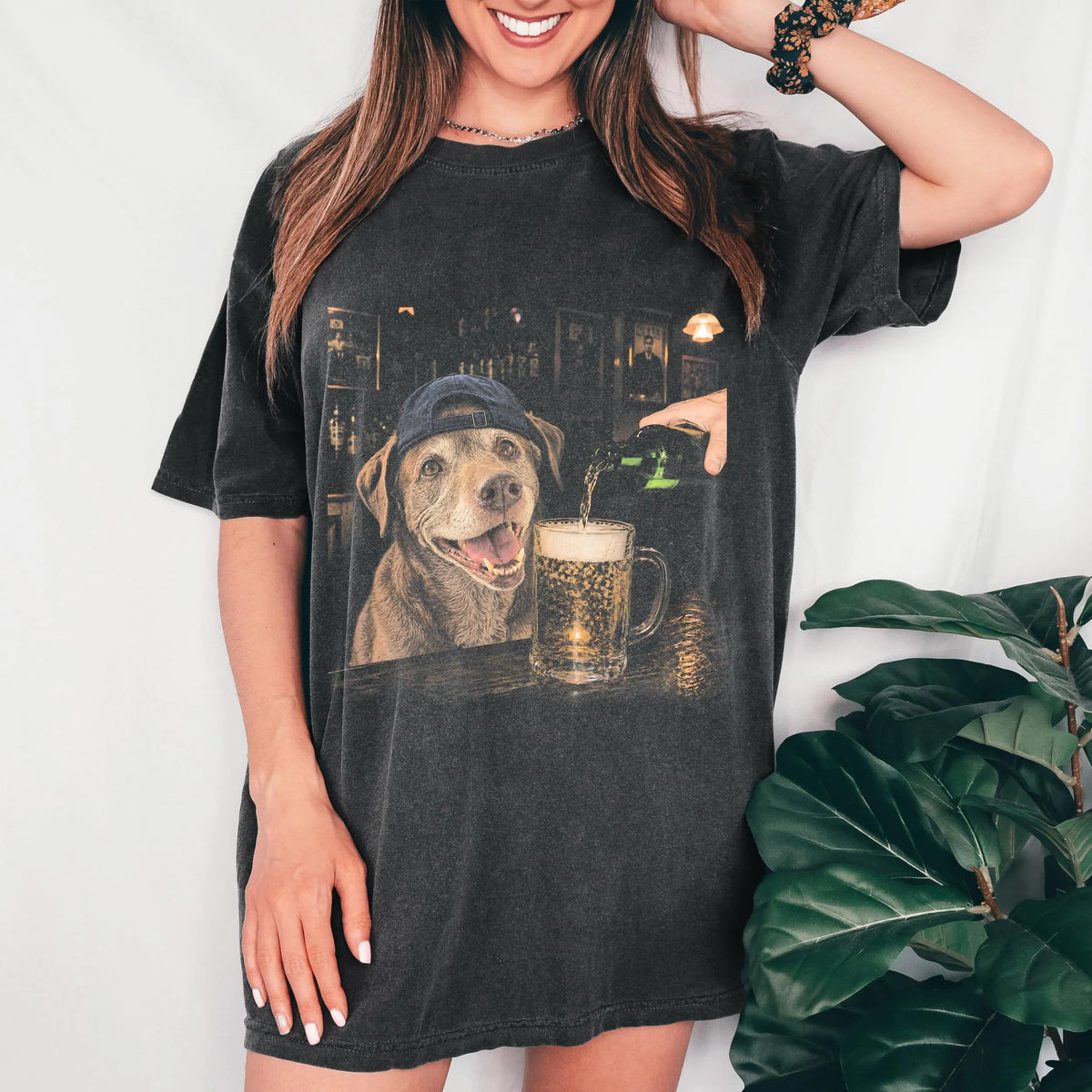 Custom Dog Drinking Beer Shirt, Silly Sarcastic Personalized Dog Photo Meme Graphic Tee