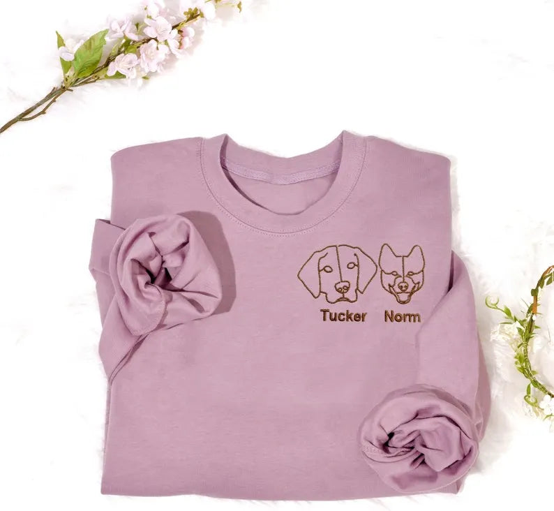 Custom Dog Pet Face Embroidered Sweatshirt Hoodie T-shirt- Stylish Outline Style
