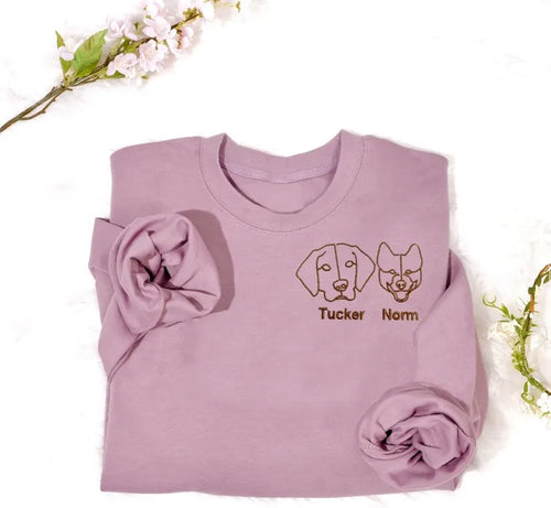 Custom Dog Pet Face Embroidered Sweatshirt Hoodie T-shirt- Stylish Outline Style