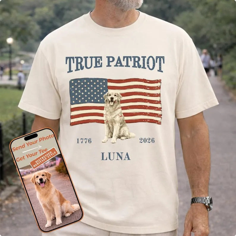 Custom Pet Photo Shirt, 4th of July Patriotic Dog Tee
