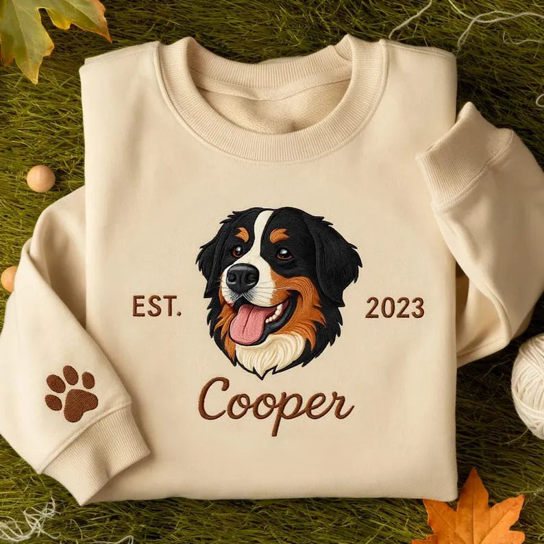 Custom Pet Embroidered Sweatshirt – Personalized Pet Portrait Embroidered Shirt Hoodie- Colorful Design