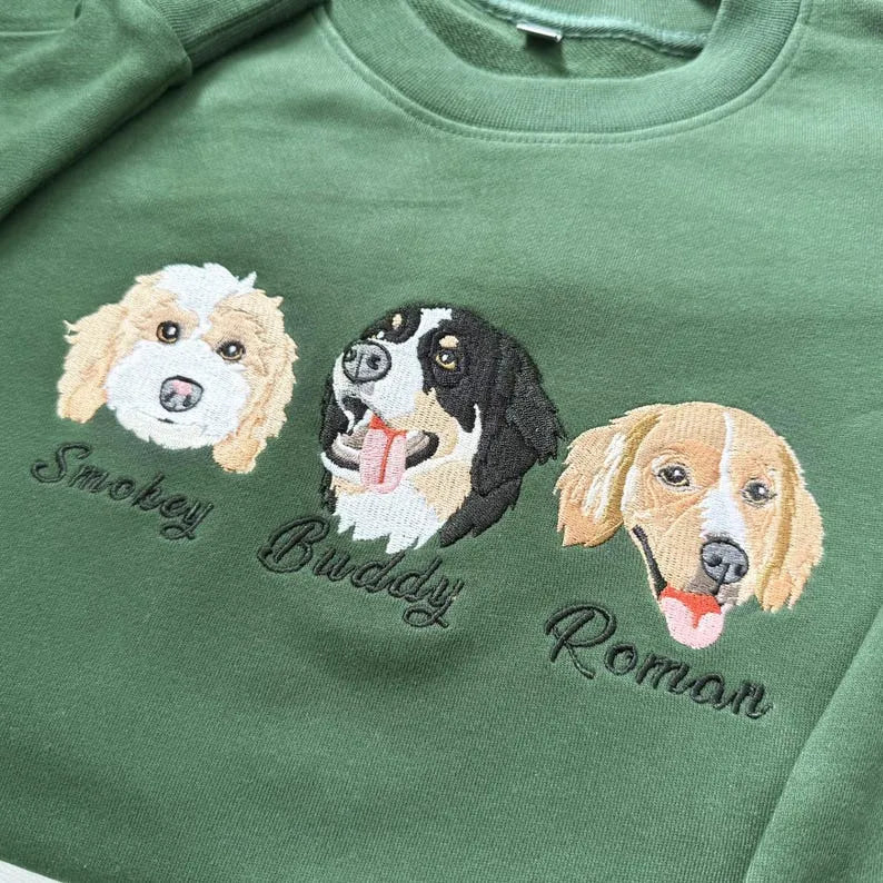 Custom Dog Face Embroidered Sweatshirt - Personalized Pet Photo Hoodie for Dog Lovers- Colorful Design