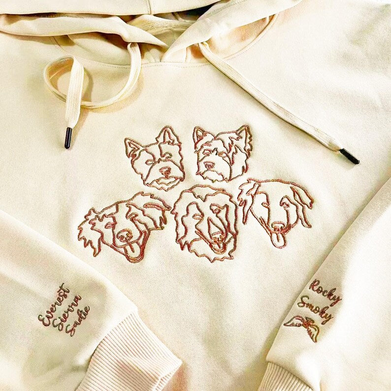 Personalized Embroidered Dog Sweatshirt Hoodie T-shirt, Custom one-line Pet Shirt- Stylish Outline Style