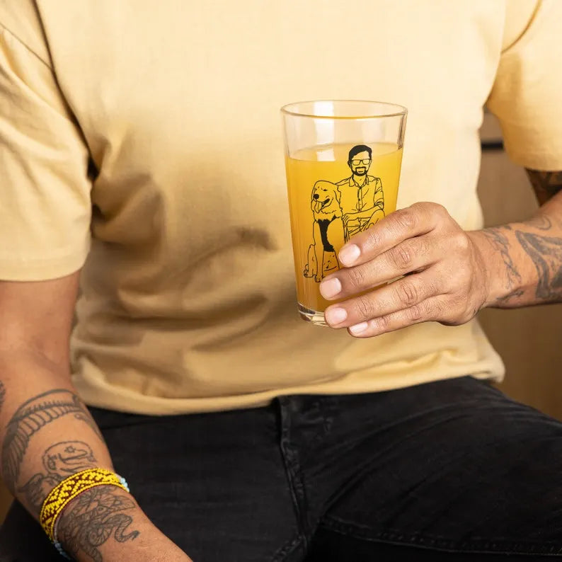 Custom Dad With Dog Portrait Beer Glass, Custom Photo Pint Glass, Fathers Day Drinkware Gift