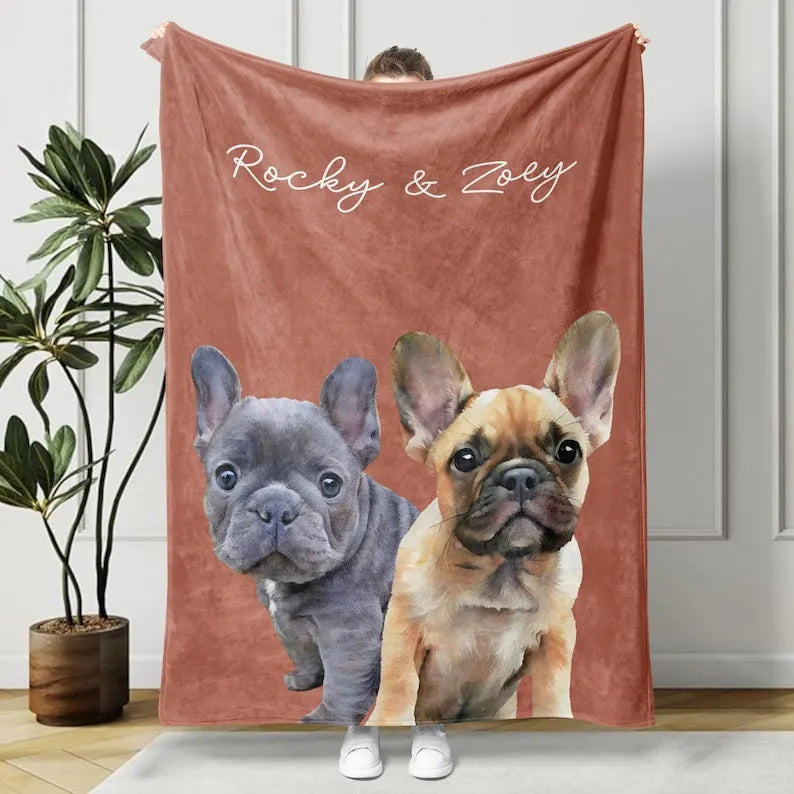 Custom Pet Photo Blanket, Personalized Dog Portrait Blanket