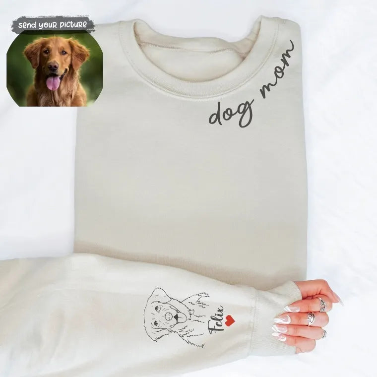 Custom Sleeve Pet Portrait Sweatshirt – Dog & Cat Outline Hoodie for Pet Moms