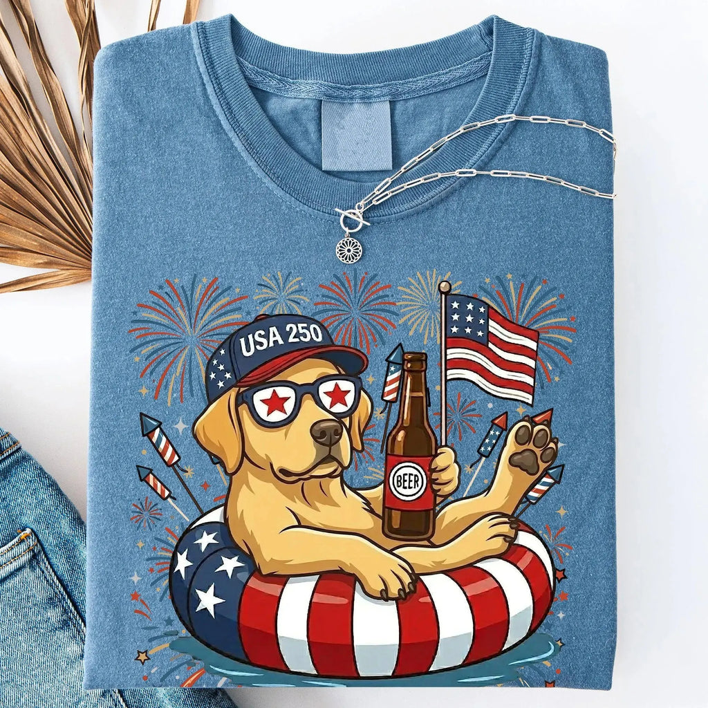Custom Dog Breed Patriotic Dogs 4th of July Dog T-Shirts, USA Flag, Fireworks, America 250