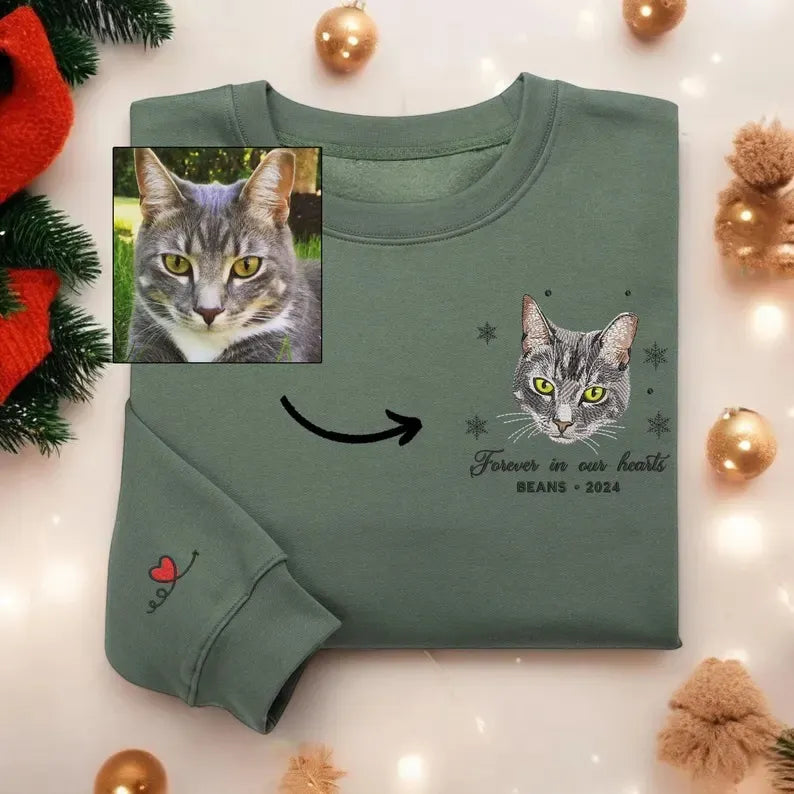 Custom Pet Embroidered Sweatshirt – Personalized Dog Portrait for Christmas or Memorial