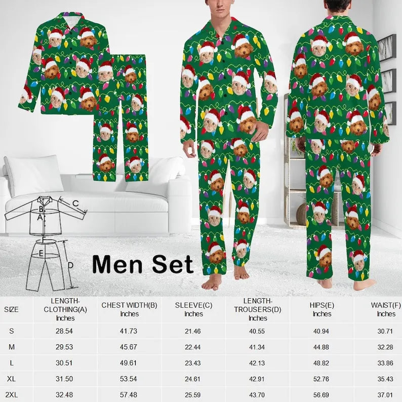 Custom Dogs Cats Faces Family Christmas Pajamas Personalized Pet Photo Pajamas