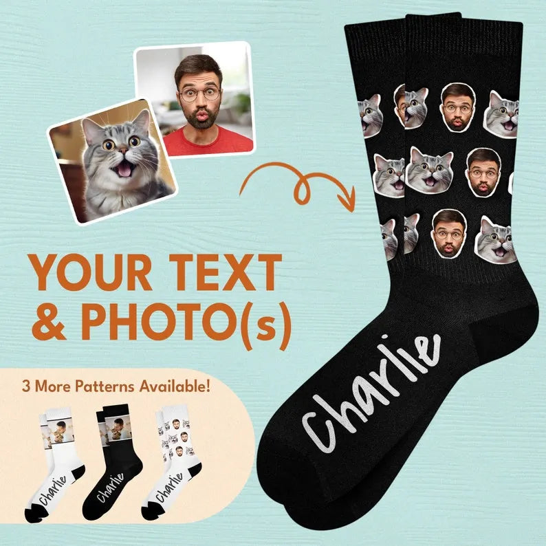 Custom Face Socks from Photo - Personalized Cat Dog Socks with Face