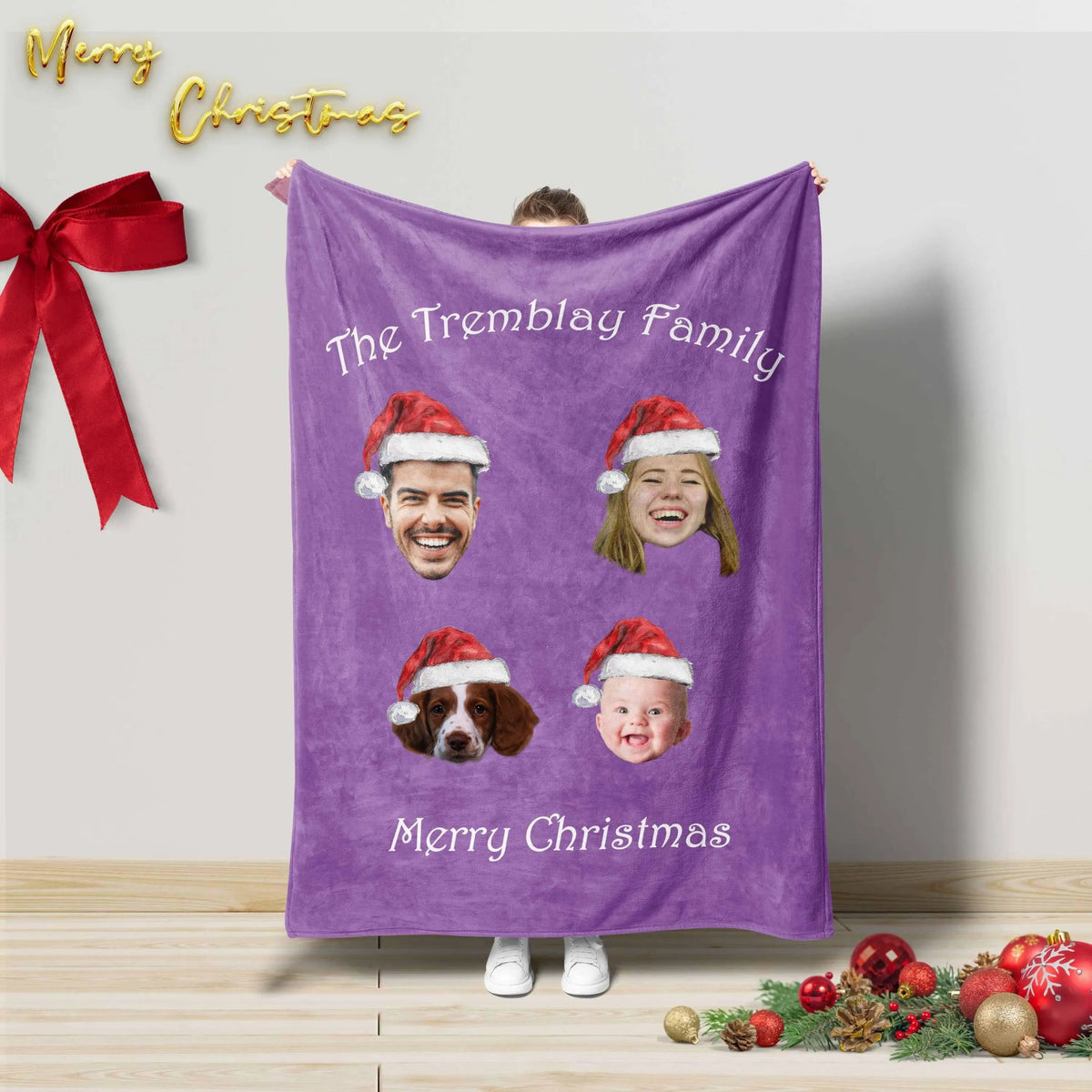 Personalized Christmas Family Blanket:Holiday Photo Throw Blanket
