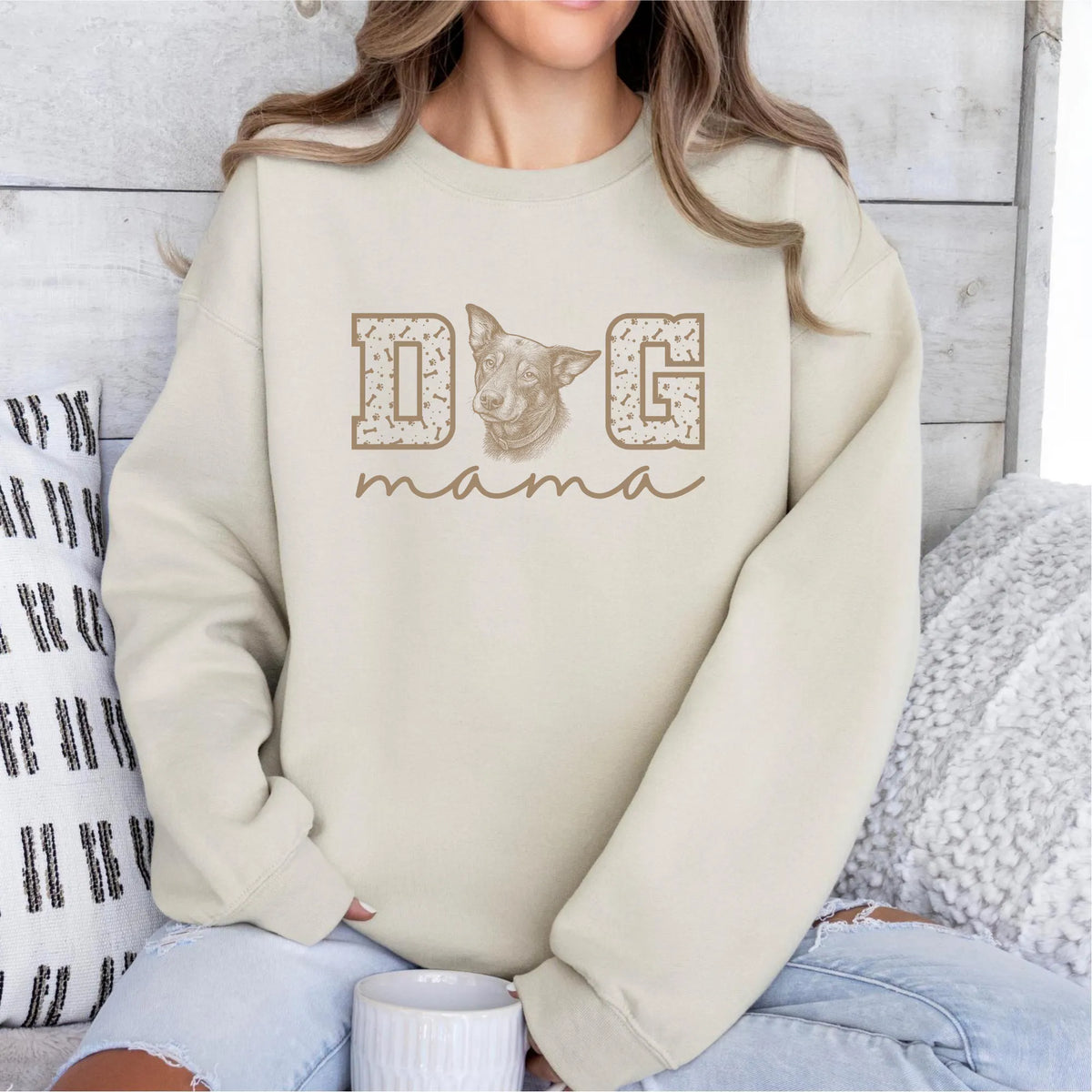 Dog Mama Sweatshirt, Custom Pet Photo Graphic Printed T-shirt Sweatshirt for Dog Mom Dog Dad