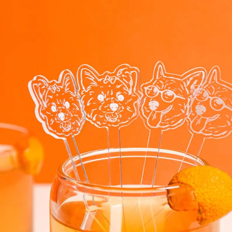 Personalized Acrylic Pet Wedding Cocktail Stir Stick, Custom Dog Stirrers, Wedding Swizzle