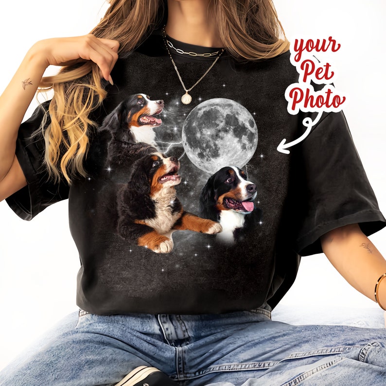 Custom Pet Shirt – Personalized Dog & Cat Tee with Moon Design and Pet Photo