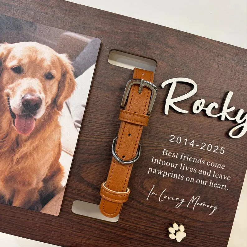 Memorial Pet Collar Sign, Custom Dog Memorial Wood Frame With Collar Holder