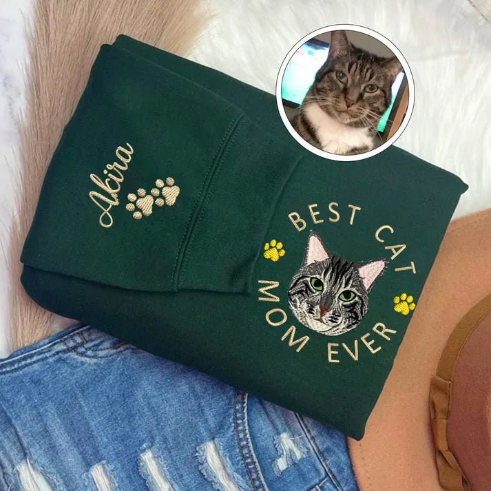 Best Cat Mom Dog Dad Custom Pet Embroidery Sweatshirt Hoodie T-shirt- Colorful Design